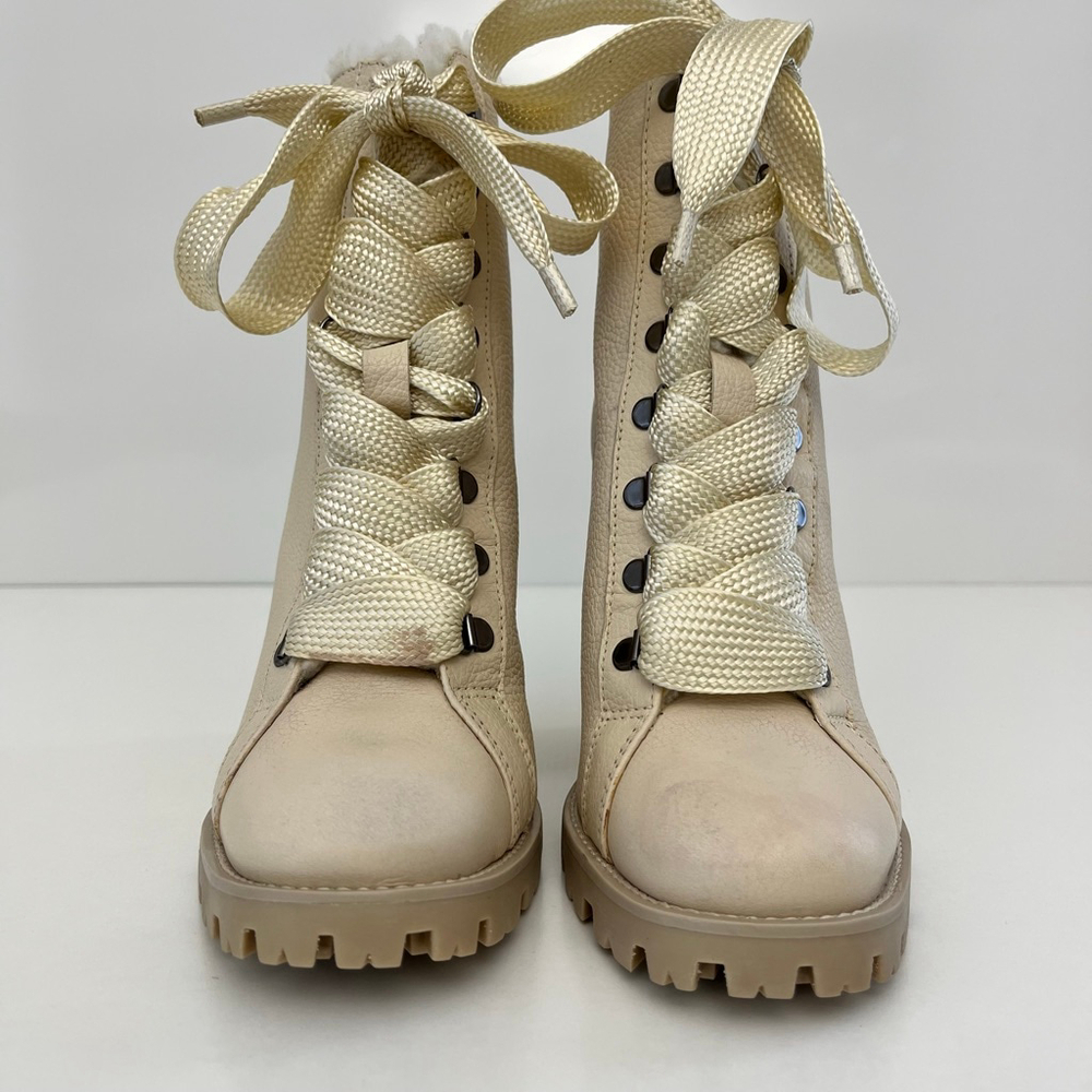 Schutz Zhara Faux Fur Lined Lace-Up Lug Sole Bootie Eggshell Ivory 7 - Picture 7 of 13